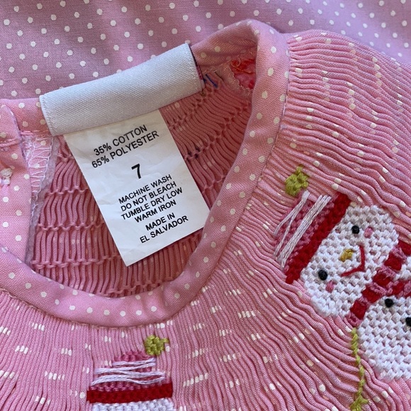 Girls Matching Boutique Christmas Snowman Long Sleeve Smocked Dress Size 7 - Picture 10 of 10